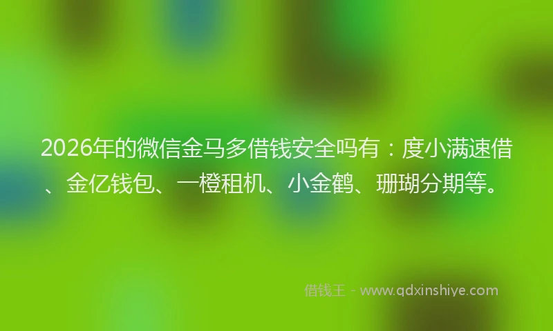 2026年的微信金马多借钱安全吗有:度小满速借、金亿钱包、一橙租机、小金鹤、珊瑚分期等。