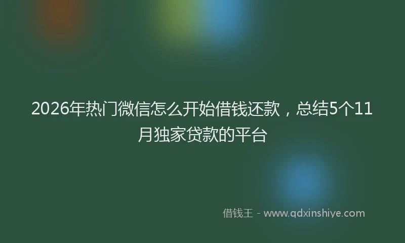 2026年热门微信怎么开始借钱还款，总结5个11月独家贷款的平台