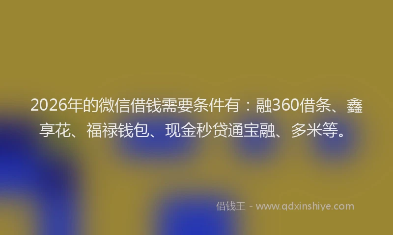 2026年的微信借钱需要条件有：融360借条、鑫享花、福禄钱包、现金秒贷通宝融、多米等。