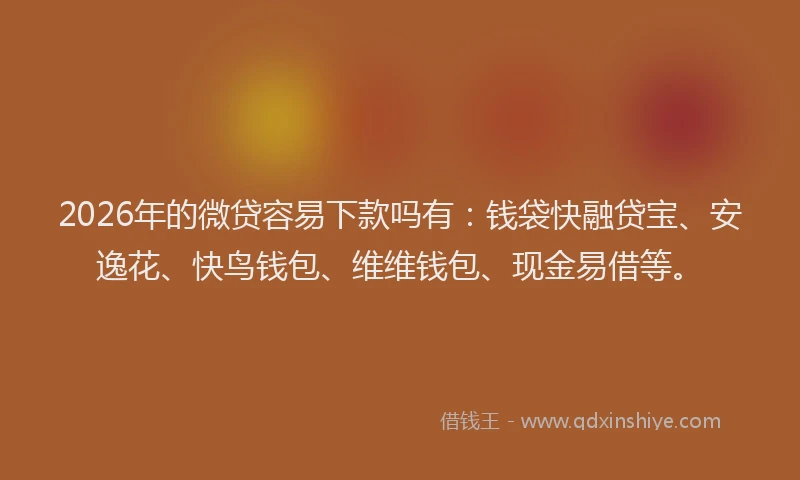 2026年的微贷容易下款吗有:钱袋快融贷宝、安逸花、快鸟钱包、维维钱包、现金易借等。