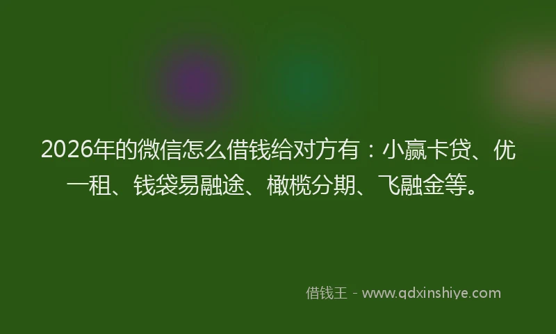 2026年的微信怎么借钱给对方有：小赢卡贷、优一租、钱袋易融途、橄榄分期、飞融金等。