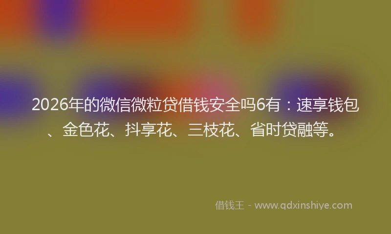 2026年的微信微粒贷借钱安全吗6有：速享钱包、金色花、抖享花、三枝花、省时贷融等。