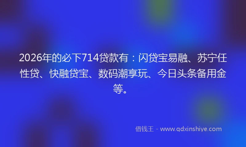 2026年的必下714贷款有：闪贷宝易融、苏宁任性贷、快融贷宝、数码潮享玩、今日头条备用金等。