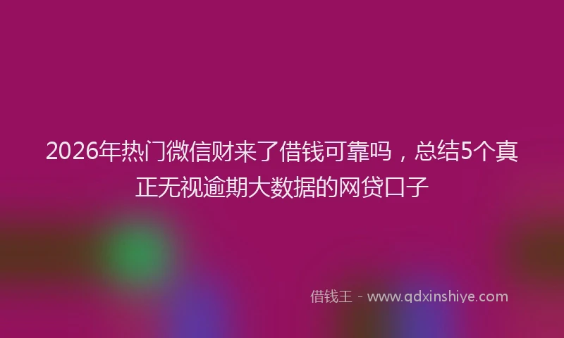 2026年热门微信财来了借钱可靠吗，总结5个真正无视逾期大数据的网贷口子