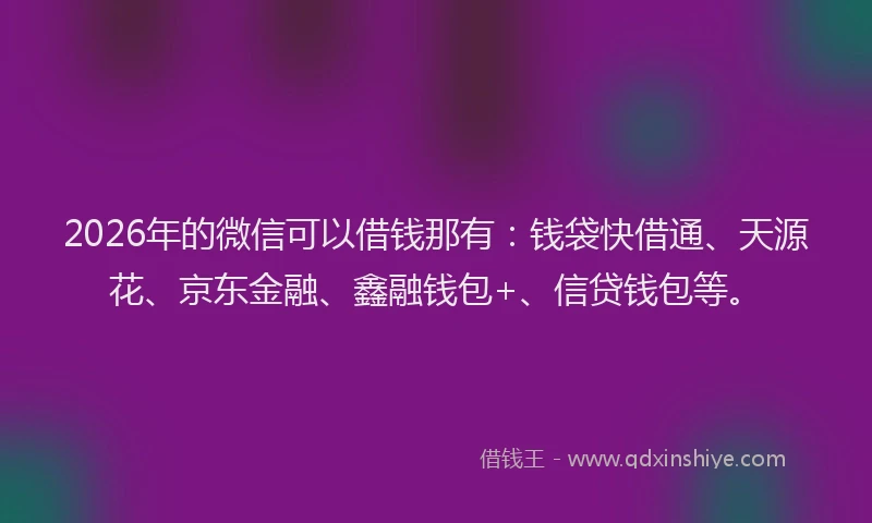 2026年的微信可以借钱那有：钱袋快借通、天源花、京东金融、鑫融钱包+、信贷钱包等。
