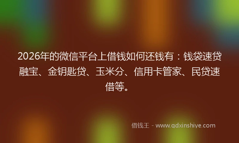 2026年的微信平台上借钱如何还钱有：钱袋速贷融宝、金钥匙贷、玉米分、信用卡管家、民贷速借等。