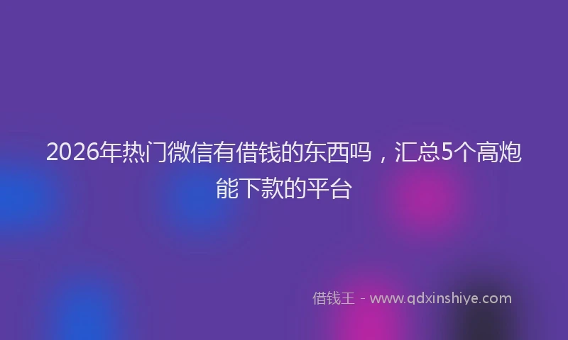 2026年热门微信有借钱的东西吗，汇总5个高炮能下款的平台
