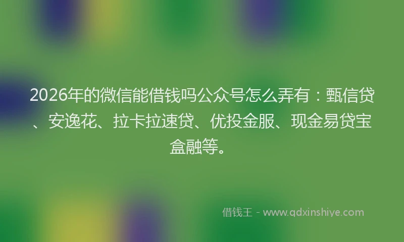 2026年的微信能借钱吗公众号怎么弄有:甄信贷、安逸花、拉卡拉速贷、优投金服、现金易贷宝盒融等。