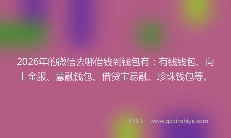 2026年的微信去哪借钱到钱包有：有钱钱包、向上金服、慧融钱包、借贷宝易融、珍珠钱包等。