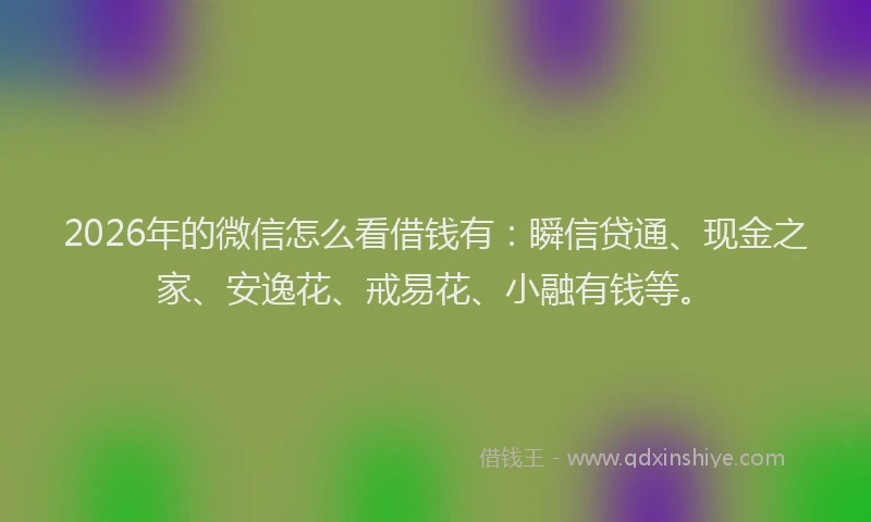2026年的微信怎么看借钱有:瞬信贷通、现金之家、安逸花、戒易花、小融有钱等。