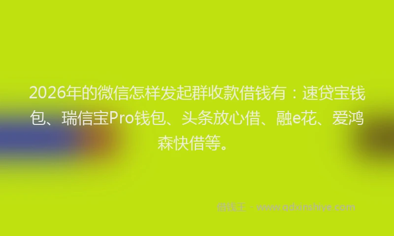 2026年的微信怎样发起群收款借钱有：速贷宝钱包、瑞信宝Pro钱包、头条放心借、融e花、爱鸿森快借等。