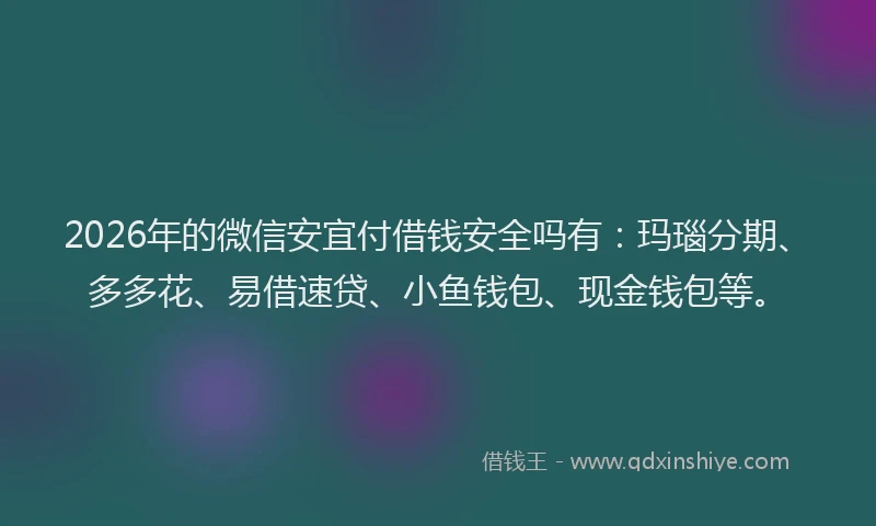 2026年的微信安宜付借钱安全吗有：玛瑙分期、多多花、易借速贷、小鱼钱包、现金钱包等。