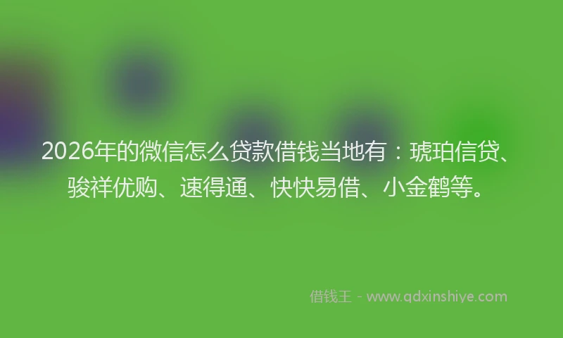 2026年的微信怎么贷款借钱当地有:琥珀信贷、骏祥优购、速得通、快快易借、小金鹤等。