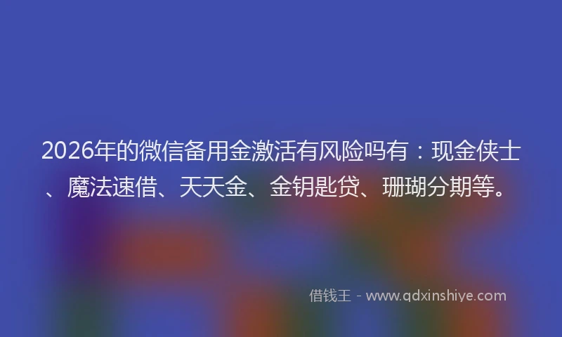 2026年的微信备用金激活有风险吗有：现金侠士、魔法速借、天天金、金钥匙贷、珊瑚分期等。