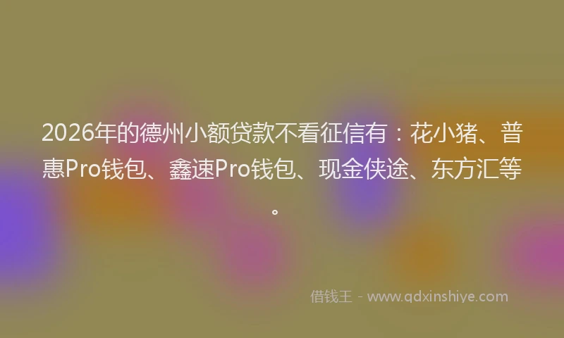 2026年的德州小额贷款不看征信有：花小猪、普惠Pro钱包、鑫速Pro钱包、现金侠途、东方汇等。