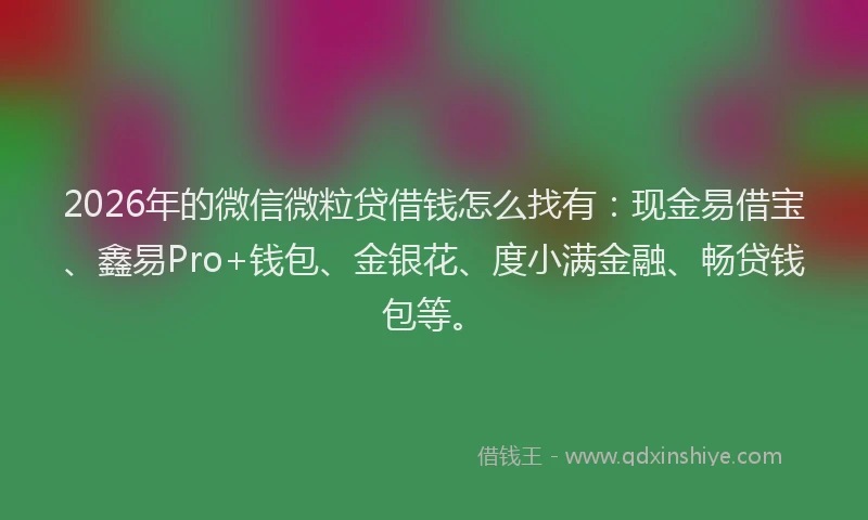 2026年的微信微粒贷借钱怎么找有：现金易借宝、鑫易Pro+钱包、金银花、度小满金融、畅贷钱包等。