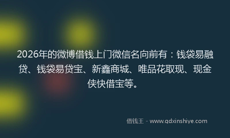 2026年的微博借钱上门微信名向前有：钱袋易融贷、钱袋易贷宝、新鑫商城、唯品花取现、现金侠快借宝等。