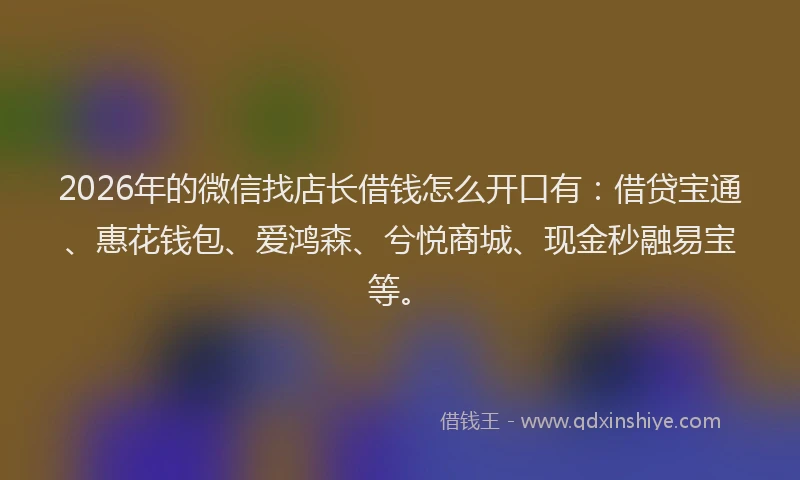 2026年的微信找店长借钱怎么开口有：借贷宝通、惠花钱包、爱鸿森、兮悦商城、现金秒融易宝等。