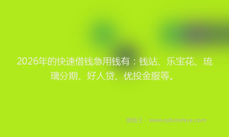 2026年的快速借钱急用钱有：钱站、乐宝花、琉璃分期、好人贷、优投金服等。