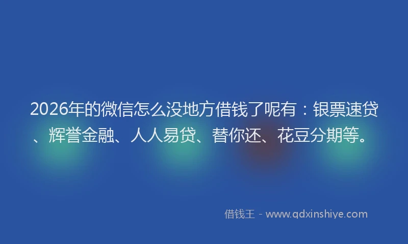 2026年的微信怎么没地方借钱了呢有：银票速贷、辉誉金融、人人易贷、替你还、花豆分期等。