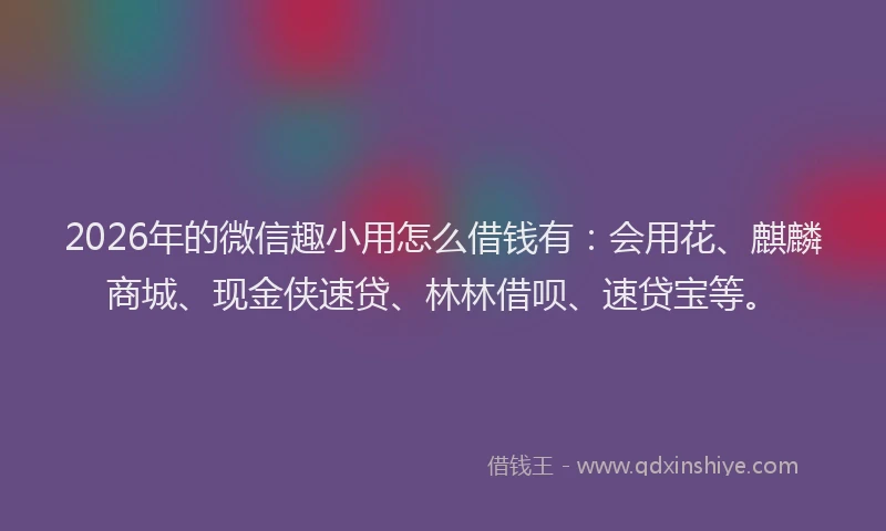 2026年的微信趣小用怎么借钱有：会用花、麒麟商城、现金侠速贷、林林借呗、速贷宝等。