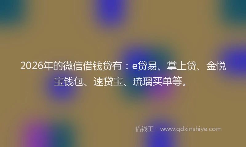 2026年的微信借钱贷有：e贷易、掌上贷、金悦宝钱包、速贷宝、琉璃买单等。