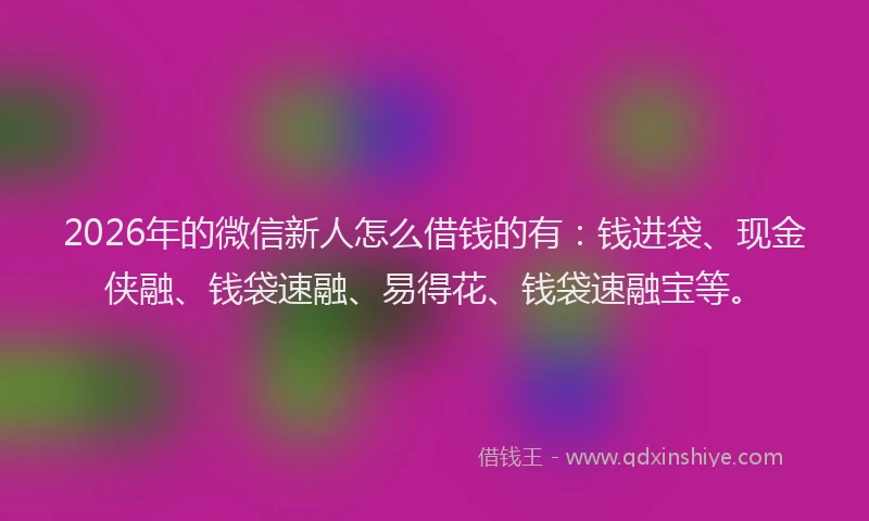 2026年的微信新人怎么借钱的有:钱进袋、现金侠融、钱袋速融、易得花、钱袋速融宝等。