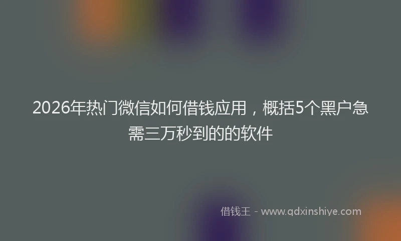 2026年热门微信如何借钱应用,概括5个黑户急需三万秒到的的软件
