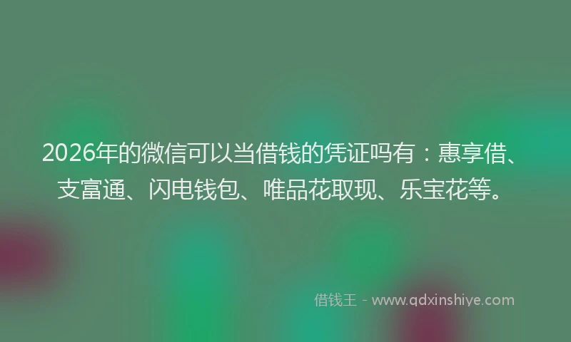 2026年的微信可以当借钱的凭证吗有：惠享借、支富通、闪电钱包、唯品花取现、乐宝花等。