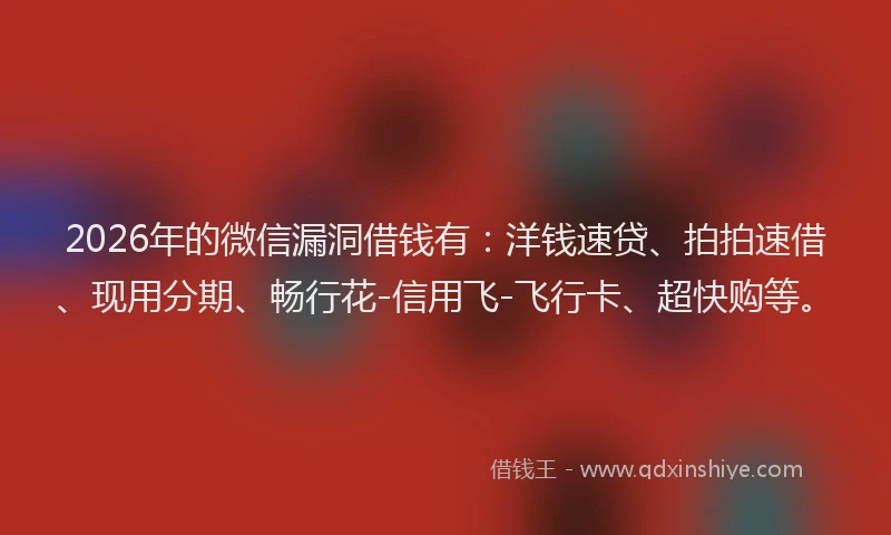 2026年的微信漏洞借钱有：洋钱速贷、拍拍速借、现用分期、畅行花-信用飞-飞行卡、超快购等。