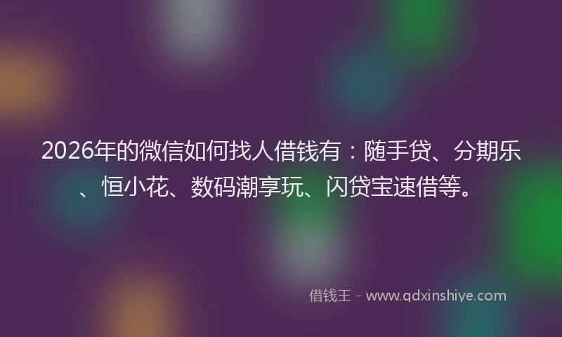 2026年的微信如何找人借钱有：随手贷、分期乐、恒小花、数码潮享玩、闪贷宝速借等。