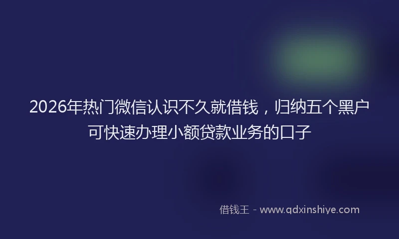 2026年热门微信认识不久就借钱，归纳五个黑户可快速办理小额贷款业务的口子