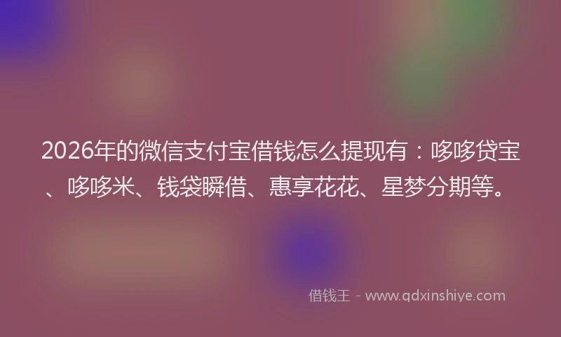 2026年的微信支付宝借钱怎么提现有：哆哆贷宝、哆哆米、钱袋瞬借、惠享花花、星梦分期等。