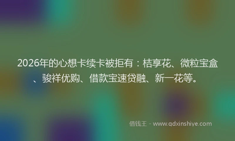 2026年的心想卡续卡被拒有：桔享花、微粒宝盒、骏祥优购、借款宝速贷融、新一花等。