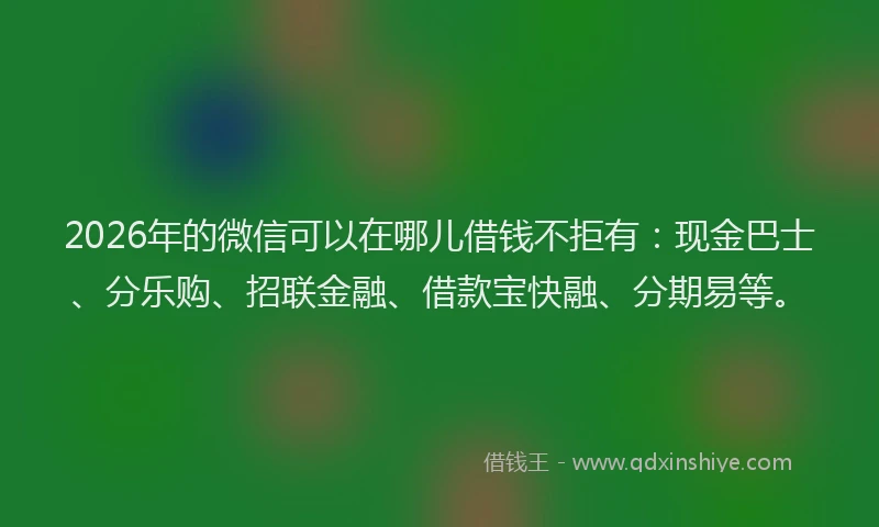 2026年的微信可以在哪儿借钱不拒有：现金巴士、分乐购、招联金融、借款宝快融、分期易等。