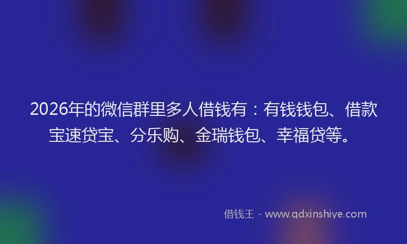 2026年的微信群里多人借钱有：有钱钱包、借款宝速贷宝、分乐购、金瑞钱包、幸福贷等。