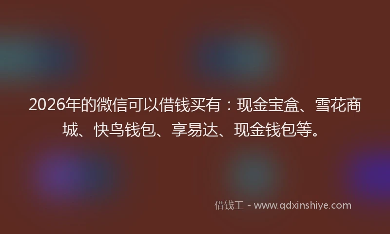 2026年的微信可以借钱买有：现金宝盒、雪花商城、快鸟钱包、享易达、现金钱包等。