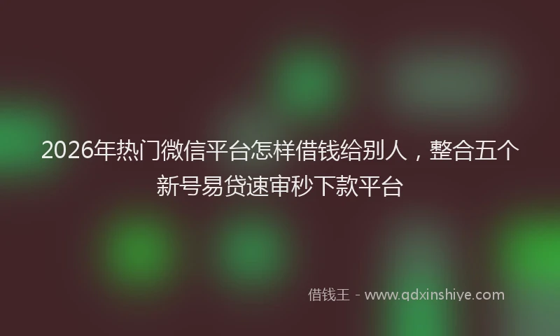 2026年热门微信平台怎样借钱给别人，整合五个新号易贷速审秒下款平台