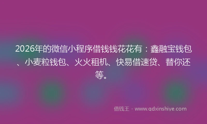 2026年的微信小程序借钱钱花花有：鑫融宝钱包、小麦粒钱包、火火租机、快易借速贷、替你还等。