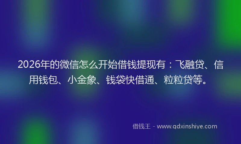2026年的微信怎么开始借钱提现有：飞融贷、信用钱包、小金象、钱袋快借通、粒粒贷等。