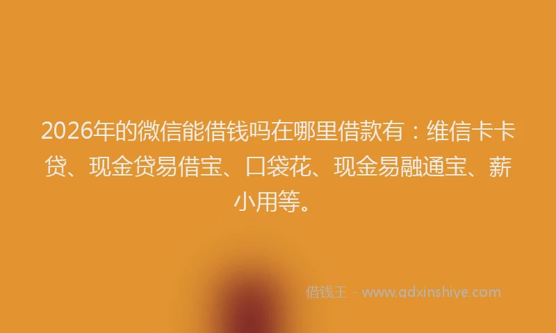 2026年的微信能借钱吗在哪里借款有：维信卡卡贷、现金贷易借宝、口袋花、现金易融通宝、薪小用等。
