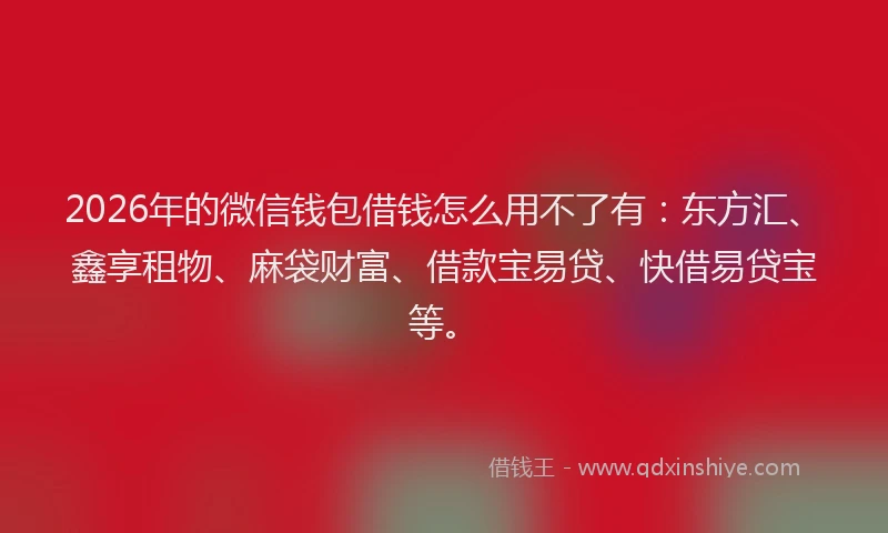 2026年的微信钱包借钱怎么用不了有：东方汇、鑫享租物、麻袋财富、借款宝易贷、快借易贷宝等。