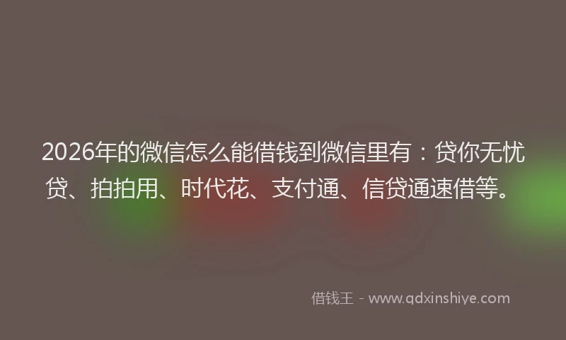 2026年的微信怎么能借钱到微信里有：贷你无忧贷、拍拍用、时代花、支付通、信贷通速借等。