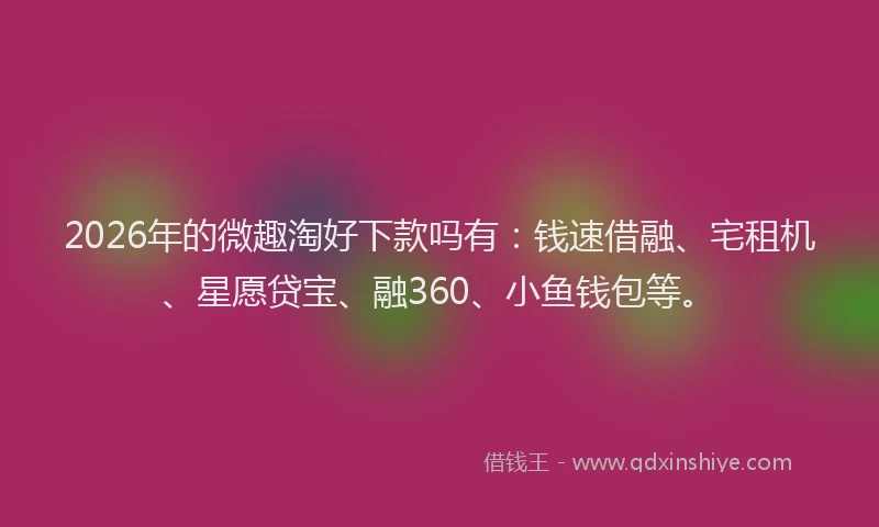 2026年的微趣淘好下款吗有：钱速借融、宅租机、星愿贷宝、融360、小鱼钱包等。