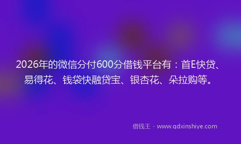 2026年的微信分付600分借钱平台有：首E快贷、易得花、钱袋快融贷宝、银杏花、朵拉购等。