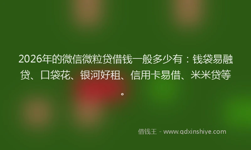 2026年的微信微粒贷借钱一般多少有:钱袋易融贷、口袋花、银河好租、信用卡易借、米米贷等。