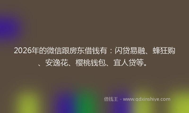 2026年的微信跟房东借钱有：闪贷易融、蜂狂购、安逸花、樱桃钱包、宜人贷等。