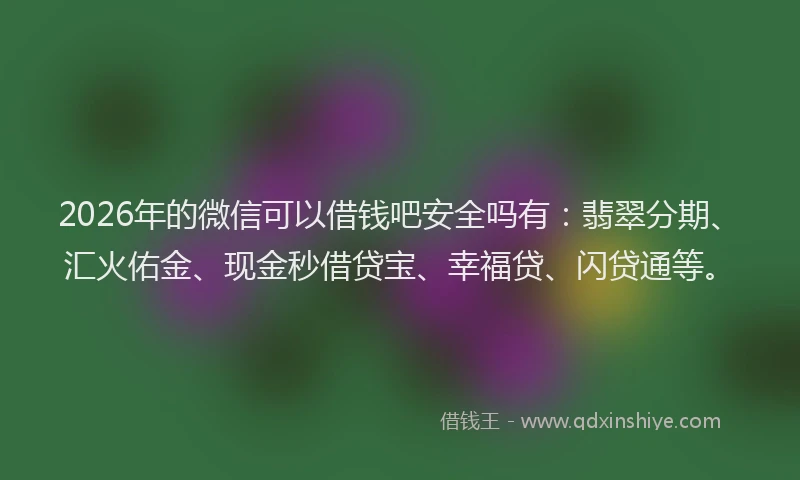2026年的微信可以借钱吧安全吗有：翡翠分期、汇火佑金、现金秒借贷宝、幸福贷、闪贷通等。