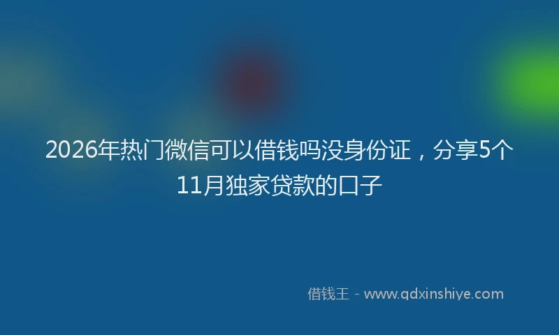 2026年热门微信可以借钱吗没身份证，分享5个11月独家贷款的口子
