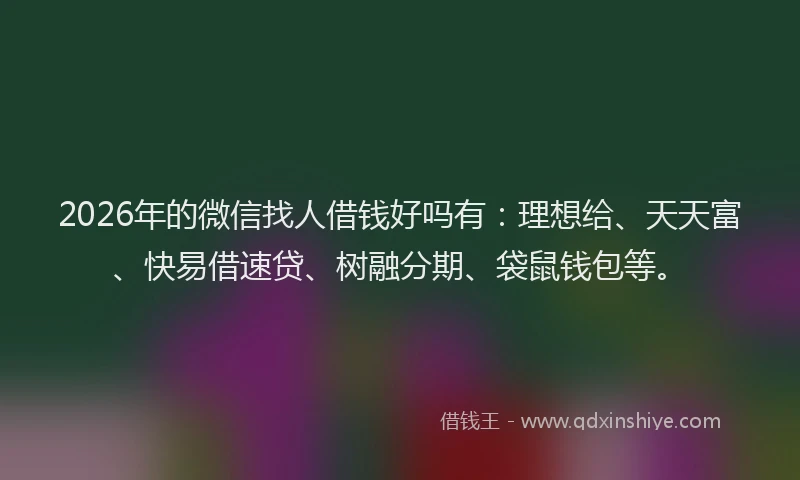 2026年的微信找人借钱好吗有：理想给、天天富、快易借速贷、树融分期、袋鼠钱包等。